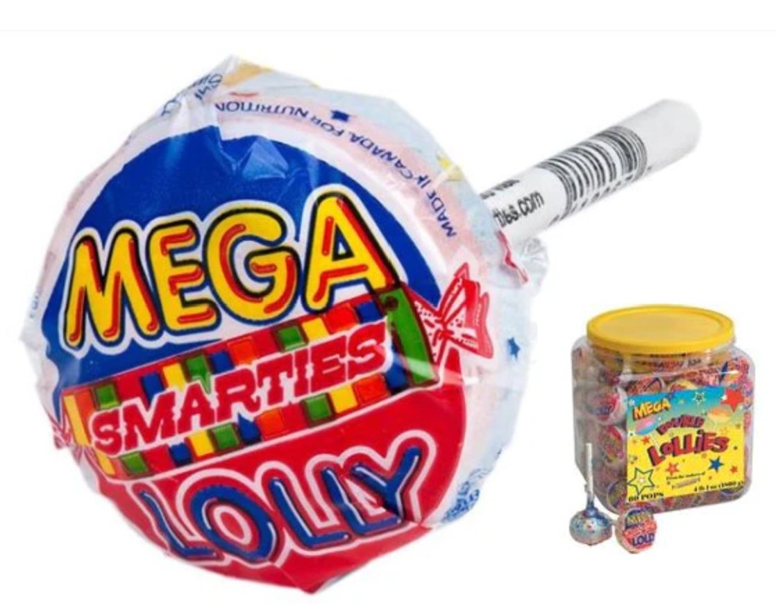 Mega Smarties Lollies – 60 Count Bulk Pack, 4 Lbs 1 Oz – Individually Wrapped Fruit Lollipops